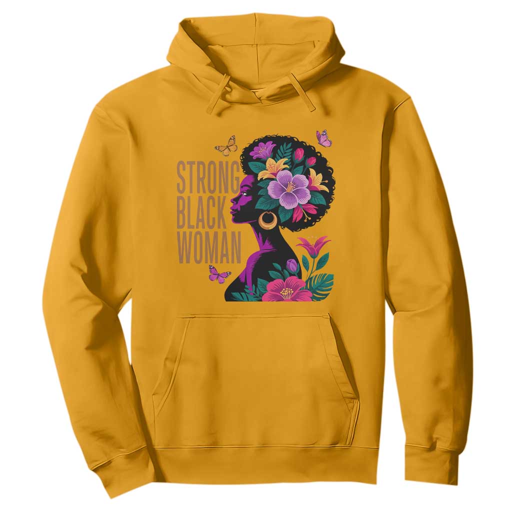 Strong Black Woman Floral Afro Hoodie Empowering Black Queen Pride Celebrating Melanin and Strength TS02 Gold Print Your Wear