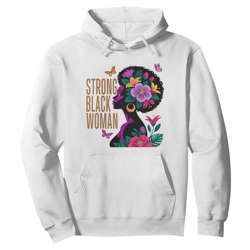 Strong Black Woman Floral Afro Hoodie Empowering Black Queen Pride Celebrating Melanin and Strength TS02 White Print Your Wear