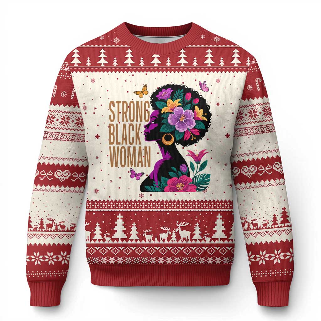 Strong Black Woman Floral Afro Ugly Christmas Sweater Empowering Black Queen Pride Celebrating Melanin and Strength TS02 Beige Red Print Your Wear