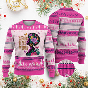 Strong Black Woman Floral Afro Ugly Christmas Sweater Empowering Black Queen Pride Celebrating Melanin and Strength TS02 Hot Pink Print Your Wear