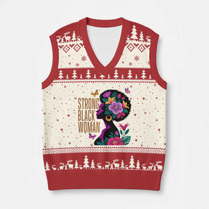 Strong Black Woman Floral Afro V-Neck Knit Sweater Vest Empowering Black Queen Pride Celebrating Melanin and Strength TS02 Beige Red Print Your Wear