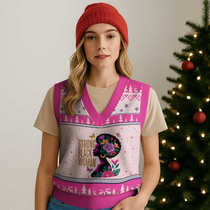 Strong Black Woman Floral Afro V-Neck Knit Sweater Vest Empowering Black Queen Pride Celebrating Melanin and Strength TS02 Hot Pink Print Your Wear