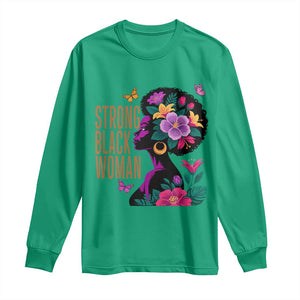 Strong Black Woman Floral Afro Long Sleeve Shirt Empowering Black Queen Pride Celebrating Melanin and Strength TS02 Irish Green Print Your Wear
