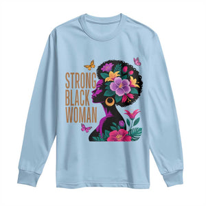 Strong Black Woman Floral Afro Long Sleeve Shirt Empowering Black Queen Pride Celebrating Melanin and Strength TS02 Light Blue Print Your Wear