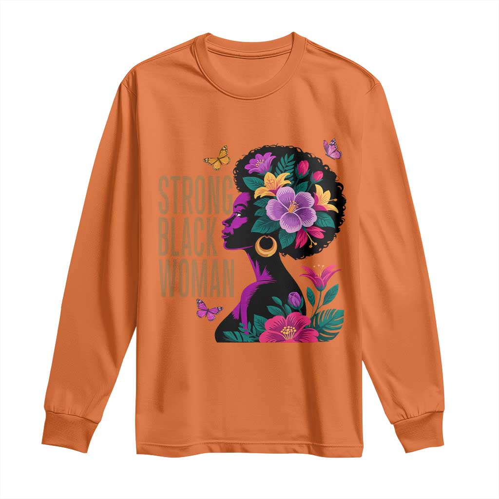 Strong Black Woman Floral Afro Long Sleeve Shirt Empowering Black Queen Pride Celebrating Melanin and Strength TS02 Orange Print Your Wear