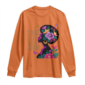 Strong Black Woman Floral Afro Long Sleeve Shirt Empowering Black Queen Pride Celebrating Melanin and Strength TS02 Orange Print Your Wear