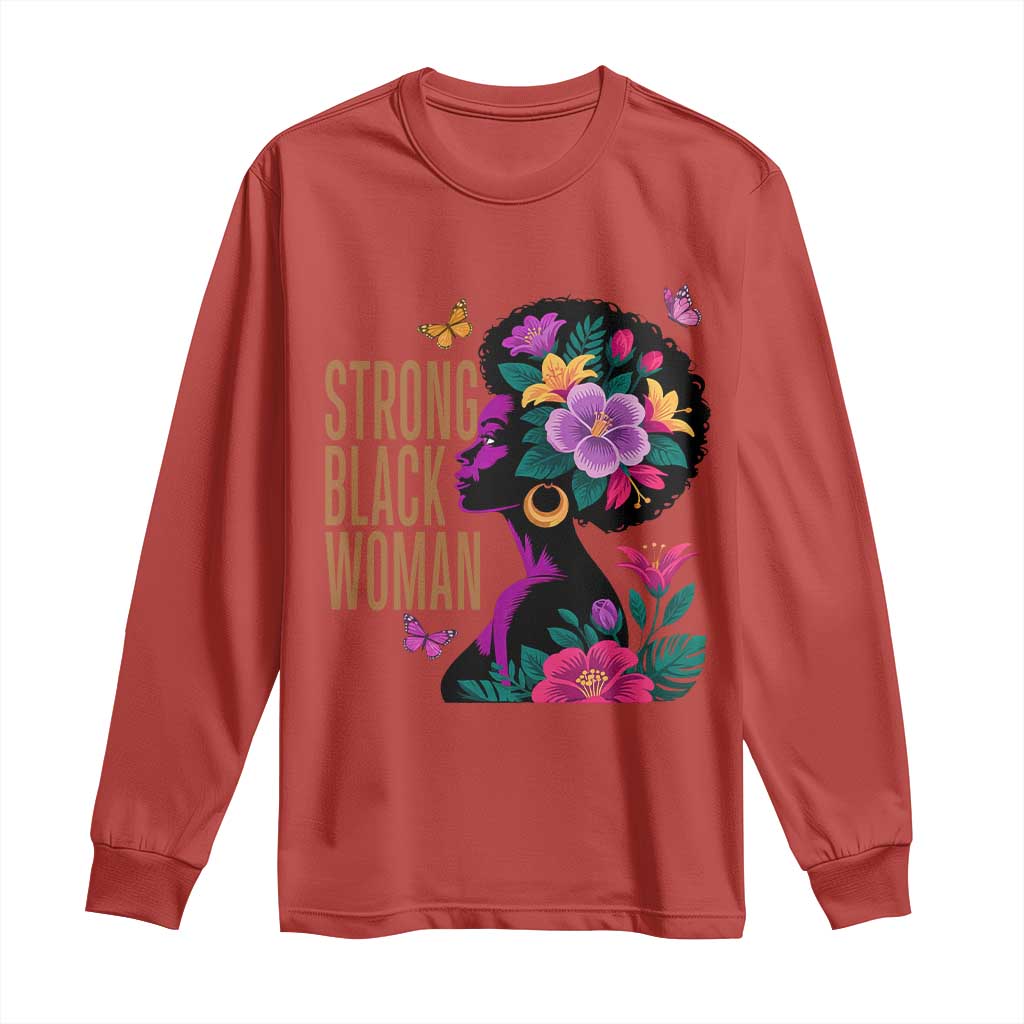Strong Black Woman Floral Afro Long Sleeve Shirt Empowering Black Queen Pride Celebrating Melanin and Strength TS02 Red Print Your Wear