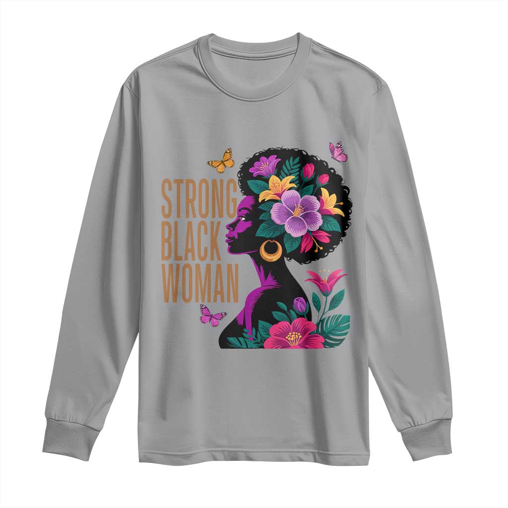 Strong Black Woman Floral Afro Long Sleeve Shirt Empowering Black Queen Pride Celebrating Melanin and Strength TS02 Sport Gray Print Your Wear