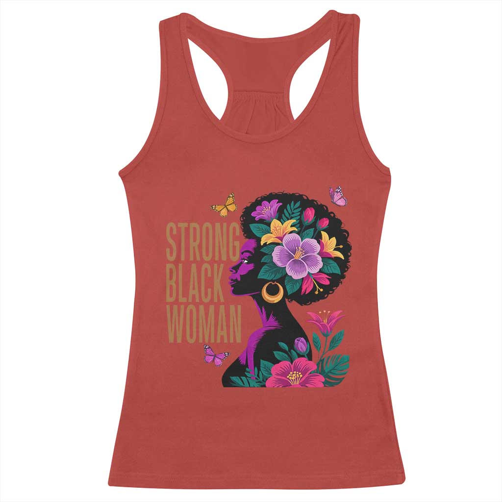 Strong Black Woman Floral Afro Racerback Tank Top Empowering Black Queen Pride Celebrating Melanin and Strength TS02 Red Print Your Wear