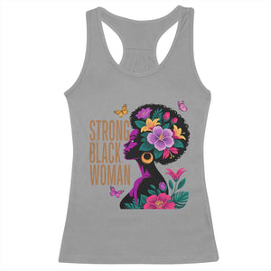 Strong Black Woman Floral Afro Racerback Tank Top Empowering Black Queen Pride Celebrating Melanin and Strength TS02 Sport Gray Print Your Wear