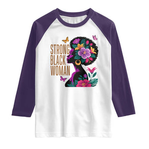Strong Black Woman Floral Afro Raglan Shirt Empowering Black Queen Pride Celebrating Melanin and Strength TS02 White Purple Print Your Wear