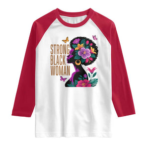 Strong Black Woman Floral Afro Raglan Shirt Empowering Black Queen Pride Celebrating Melanin and Strength TS02 White Red Print Your Wear