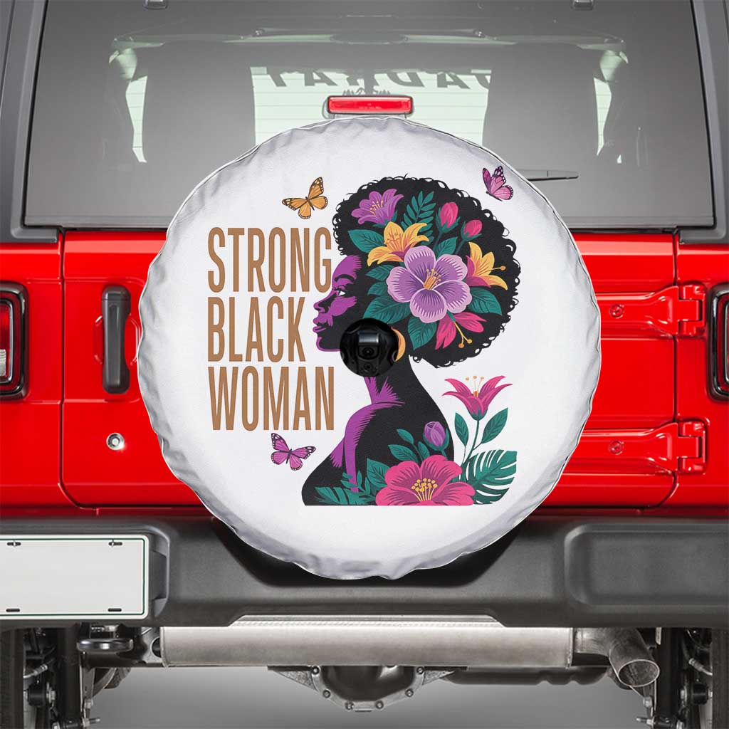 Strong Black Woman Floral Afro Spare Tire Cover Empowering Black Queen Pride Celebrating Melanin and Strength TS02 White Print Your Wear