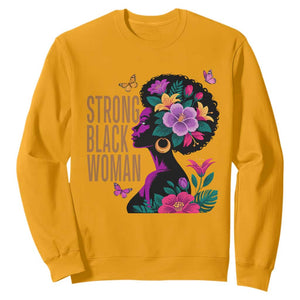 Strong Black Woman Floral Afro Sweatshirt Empowering Black Queen Pride Celebrating Melanin and Strength TS02 Gold Print Your Wear