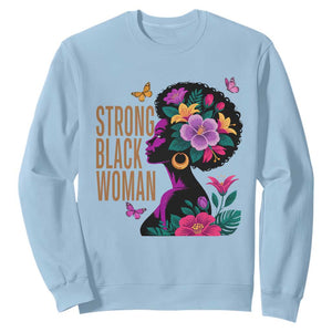 Strong Black Woman Floral Afro Sweatshirt Empowering Black Queen Pride Celebrating Melanin and Strength TS02 Light Blue Print Your Wear