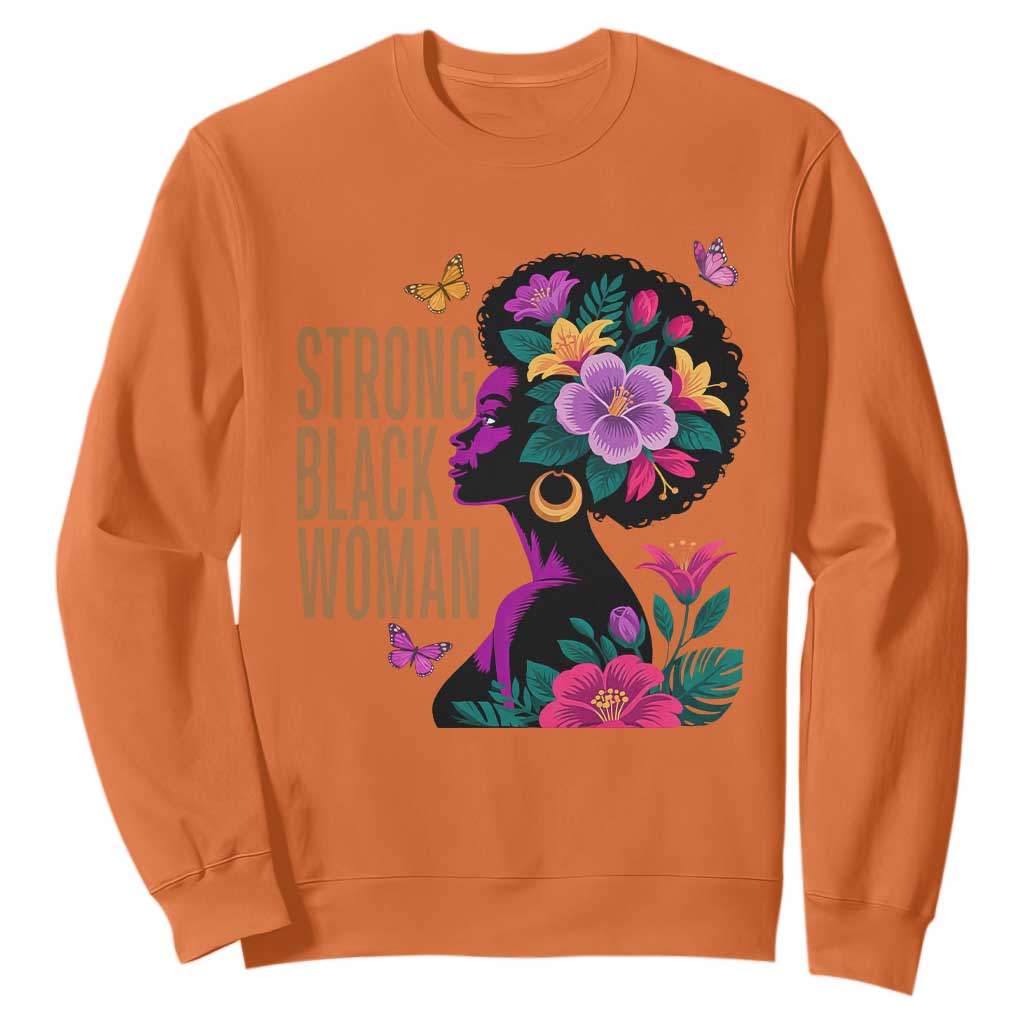 Strong Black Woman Floral Afro Sweatshirt Empowering Black Queen Pride Celebrating Melanin and Strength TS02 Orange Print Your Wear