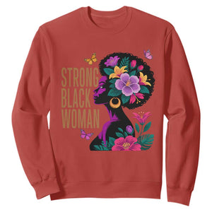 Strong Black Woman Floral Afro Sweatshirt Empowering Black Queen Pride Celebrating Melanin and Strength TS02 Red Print Your Wear