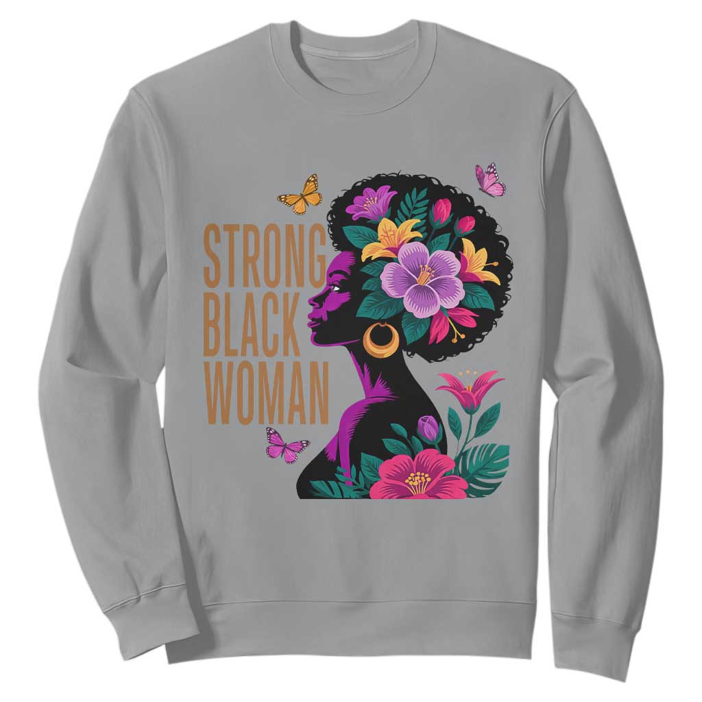 Strong Black Woman Floral Afro Sweatshirt Empowering Black Queen Pride Celebrating Melanin and Strength TS02 Sport Gray Print Your Wear