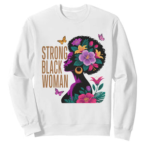 Strong Black Woman Floral Afro Sweatshirt Empowering Black Queen Pride Celebrating Melanin and Strength TS02 White Print Your Wear