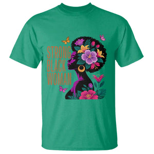 Strong Black Woman Floral Afro T Shirt Empowering Black Queen Pride Celebrating Melanin and Strength TS02 Irish Green Print Your Wear