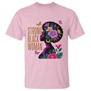 Strong Black Woman Floral Afro T Shirt Empowering Black Queen Pride Celebrating Melanin and Strength TS02 Light Pink Print Your Wear