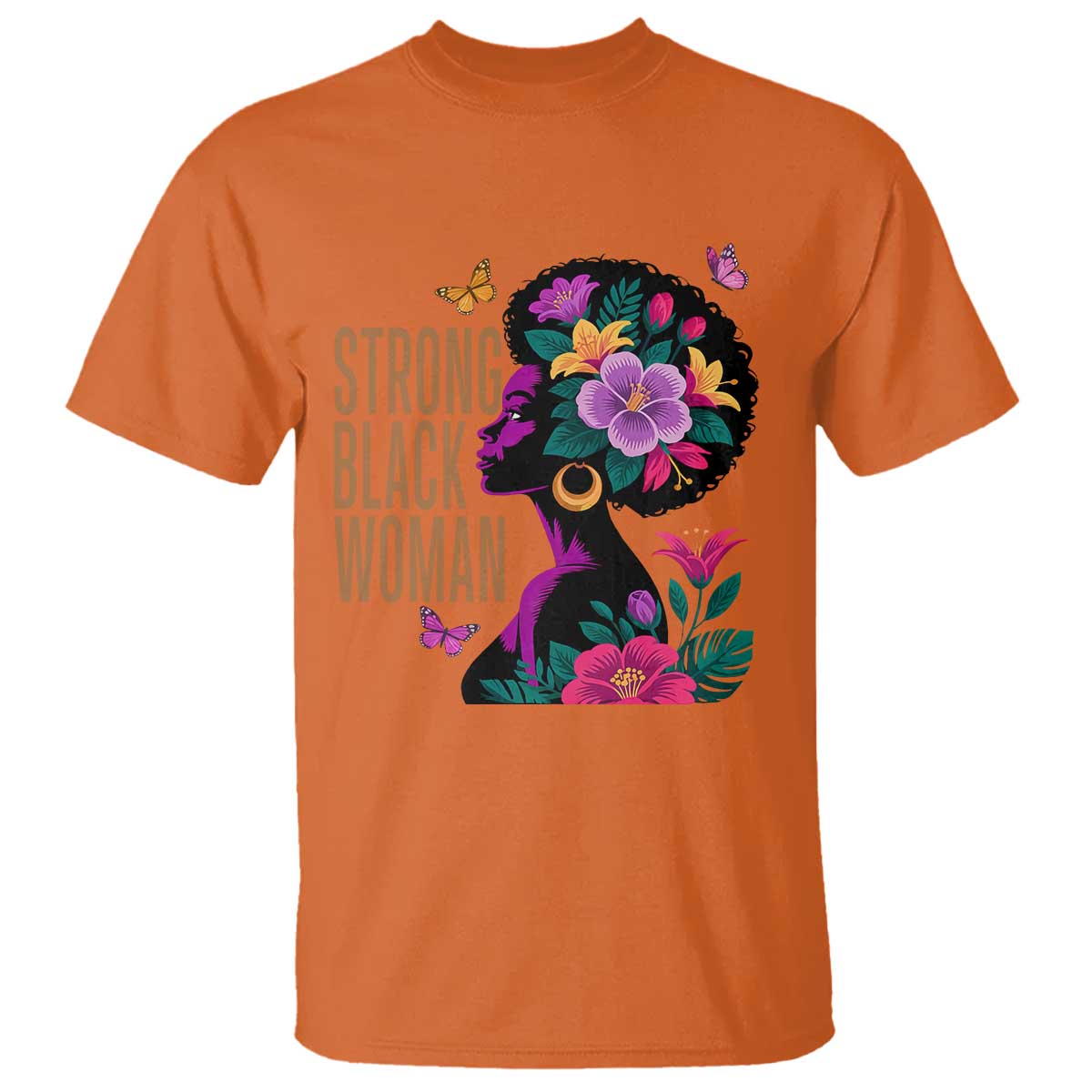 Strong Black Woman Floral Afro T Shirt Empowering Black Queen Pride Celebrating Melanin and Strength TS02 Orange Print Your Wear