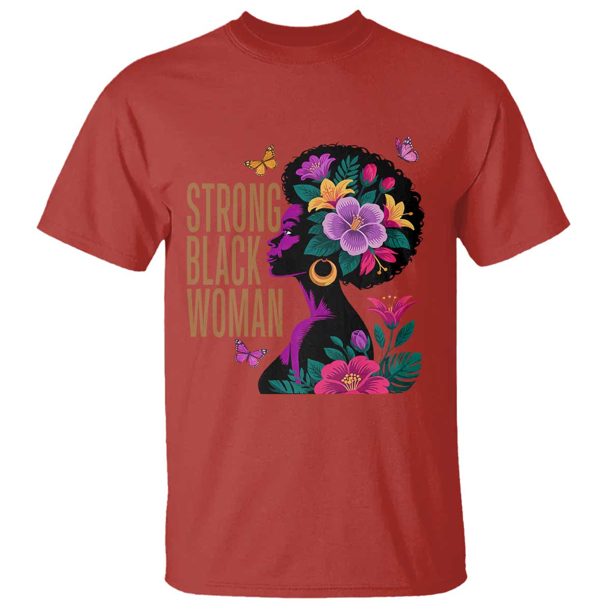 Strong Black Woman Floral Afro T Shirt Empowering Black Queen Pride Celebrating Melanin and Strength TS02 Red Print Your Wear