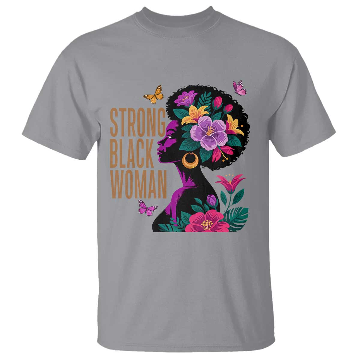 Strong Black Woman Floral Afro T Shirt Empowering Black Queen Pride Celebrating Melanin and Strength TS02 Sport Gray Print Your Wear