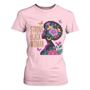 Strong Black Woman Floral Afro T Shirt For Women Empowering Black Queen Pride Celebrating Melanin and Strength TS02 Light Pink Print Your Wear