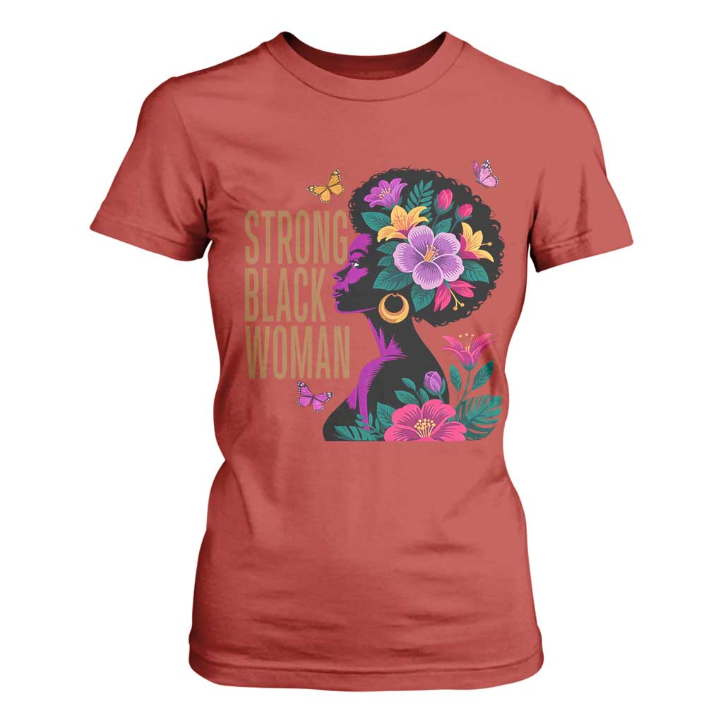 Strong Black Woman Floral Afro T Shirt For Women Empowering Black Queen Pride Celebrating Melanin and Strength TS02 Red Print Your Wear