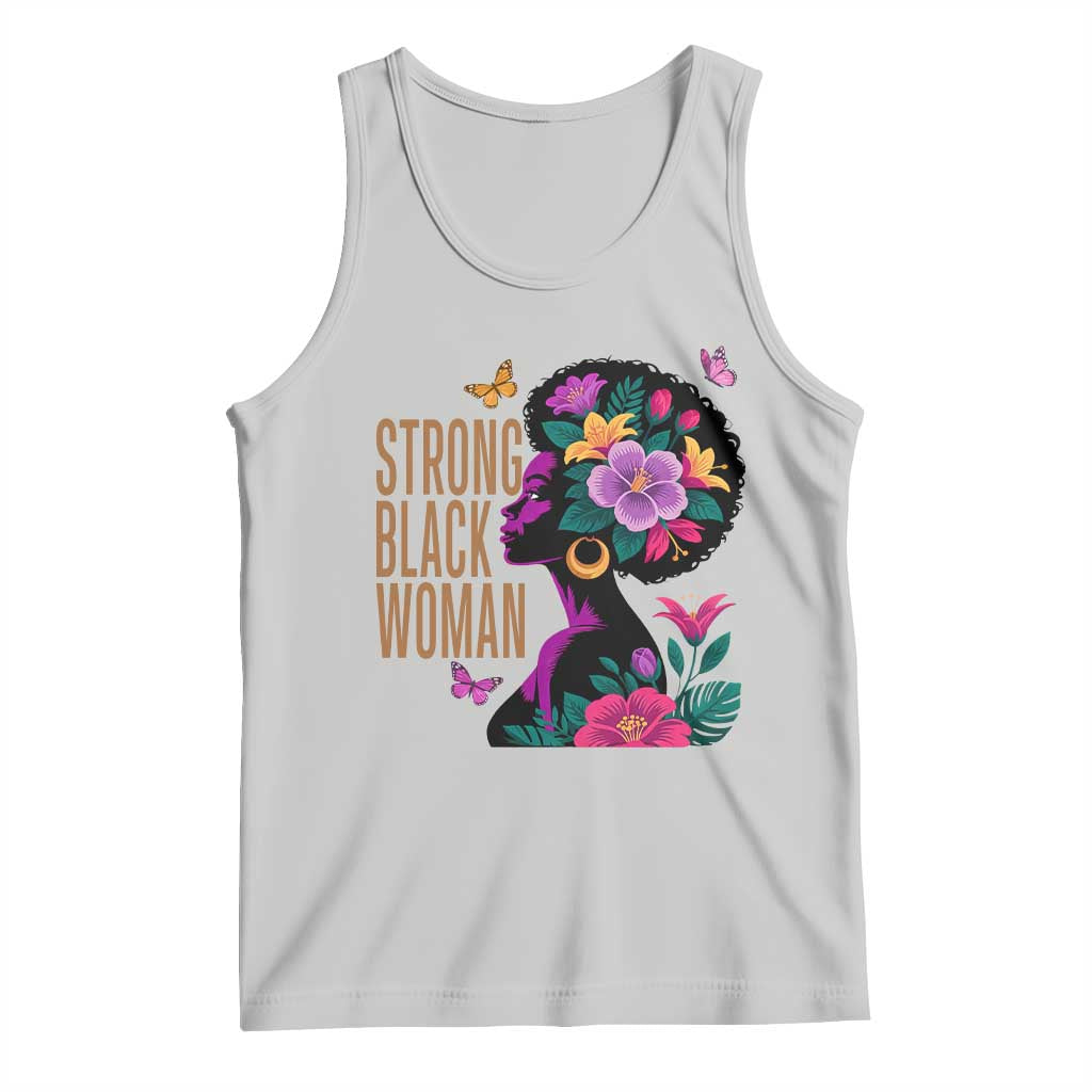 Strong Black Woman Floral Afro Tank Top Empowering Black Queen Pride Celebrating Melanin and Strength TS02 Ash Print Your Wear