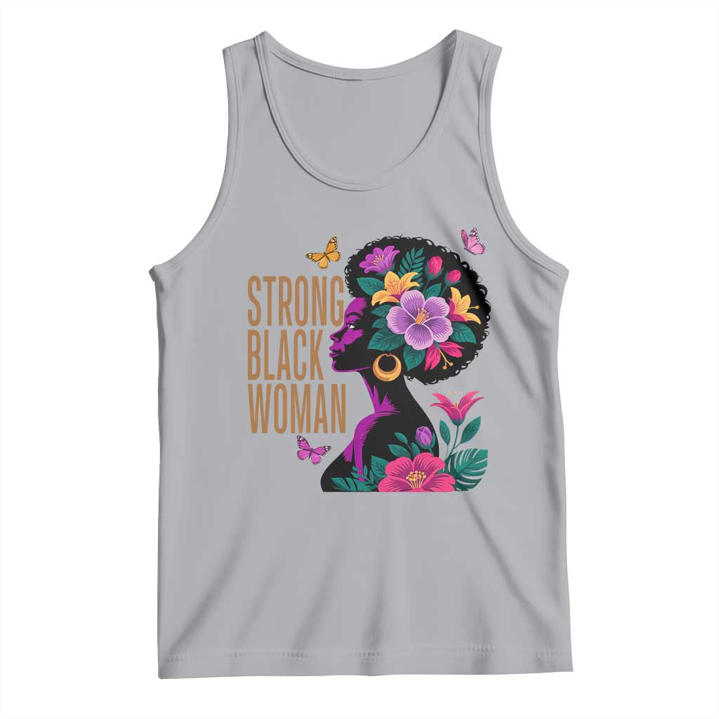 Strong Black Woman Floral Afro Tank Top Empowering Black Queen Pride Celebrating Melanin and Strength TS02 Athletic Heather Print Your Wear