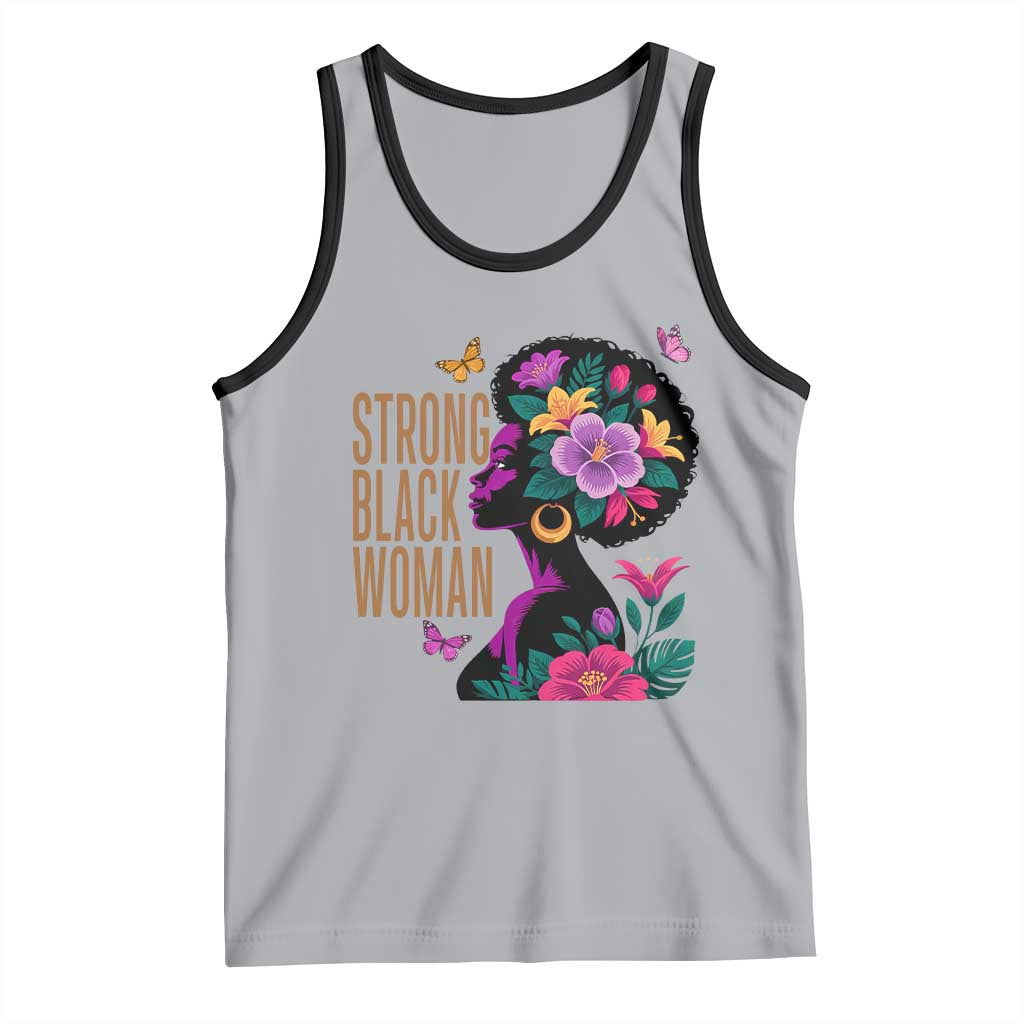 Strong Black Woman Floral Afro Tank Top Empowering Black Queen Pride Celebrating Melanin and Strength TS02 Athletic Heather Black Print Your Wear
