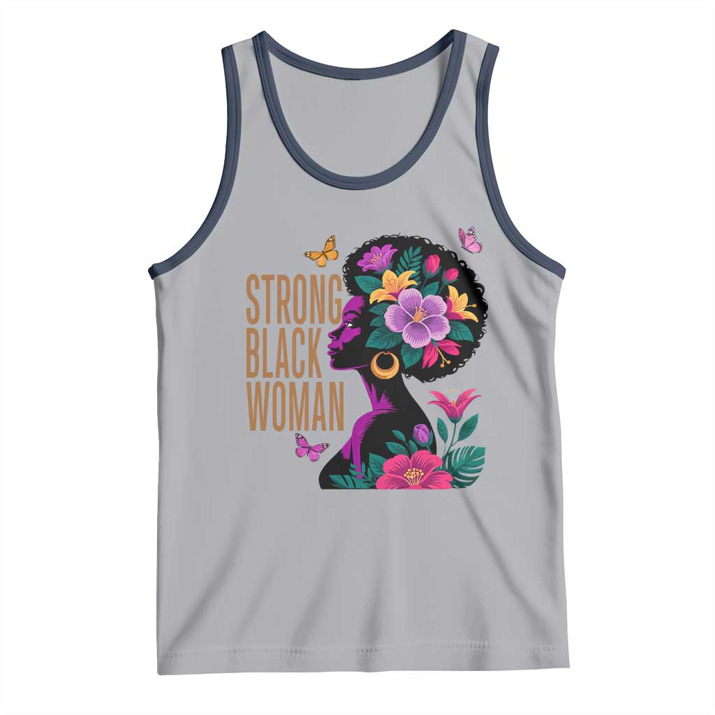 Strong Black Woman Floral Afro Tank Top Empowering Black Queen Pride Celebrating Melanin and Strength TS02 Athletic Heather Navy Print Your Wear
