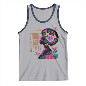 Strong Black Woman Floral Afro Tank Top Empowering Black Queen Pride Celebrating Melanin and Strength TS02 Athletic Heather Navy Print Your Wear