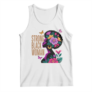 Strong Black Woman Floral Afro Tank Top Empowering Black Queen Pride Celebrating Melanin and Strength TS02 White Print Your Wear