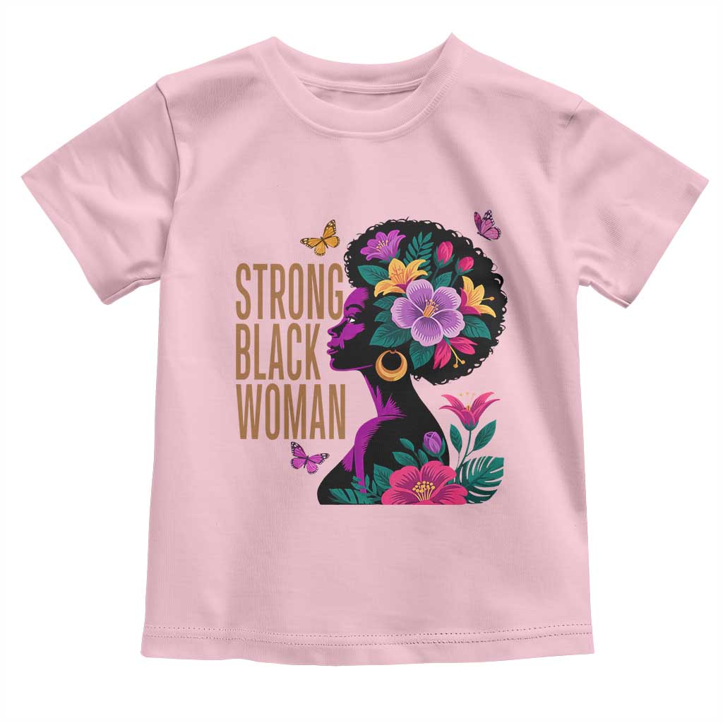 Strong Black Woman Floral Afro Toddler T Shirt Empowering Black Queen Pride Celebrating Melanin and Strength TS02 Light Pink Print Your Wear