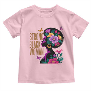 Strong Black Woman Floral Afro Toddler T Shirt Empowering Black Queen Pride Celebrating Melanin and Strength TS02 Light Pink Print Your Wear