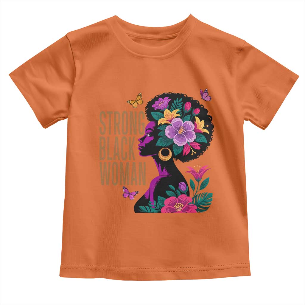 Strong Black Woman Floral Afro Toddler T Shirt Empowering Black Queen Pride Celebrating Melanin and Strength TS02 Orange Print Your Wear