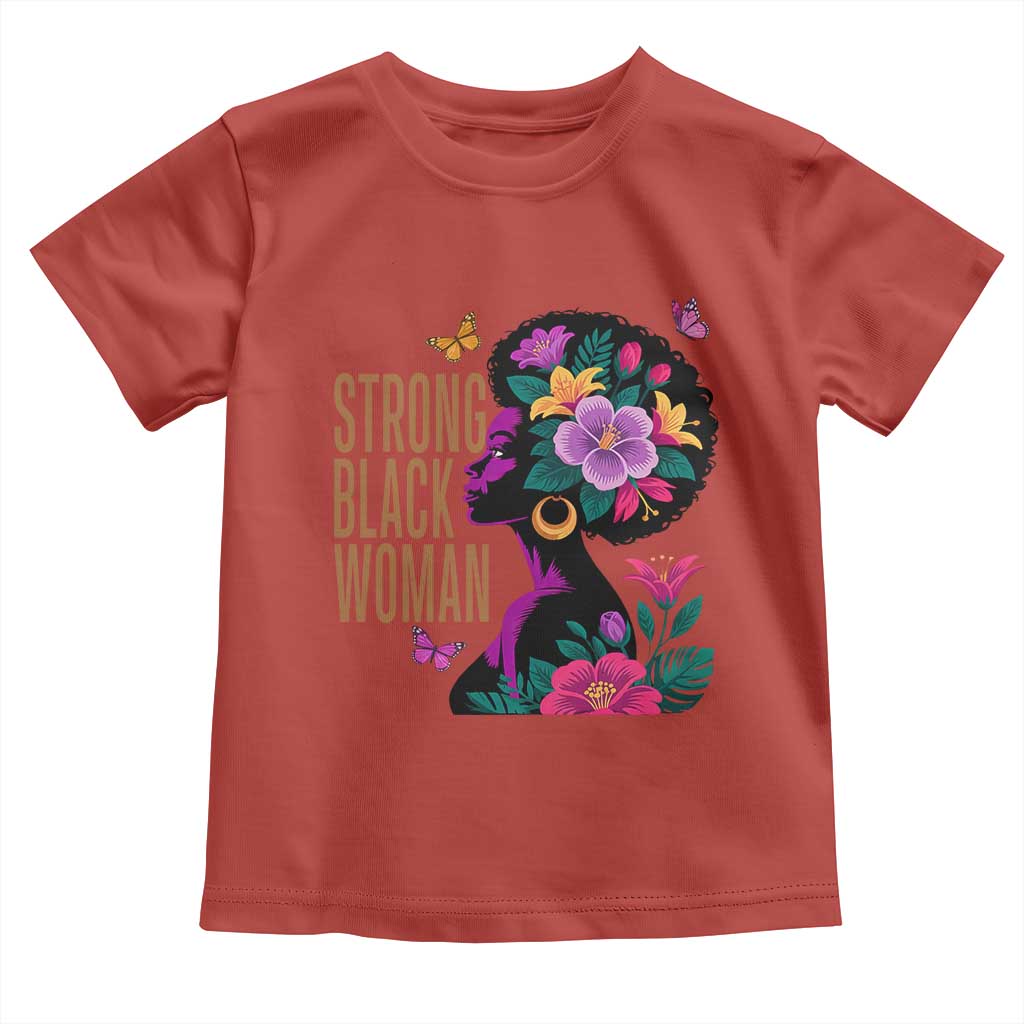 Strong Black Woman Floral Afro Toddler T Shirt Empowering Black Queen Pride Celebrating Melanin and Strength TS02 Red Print Your Wear
