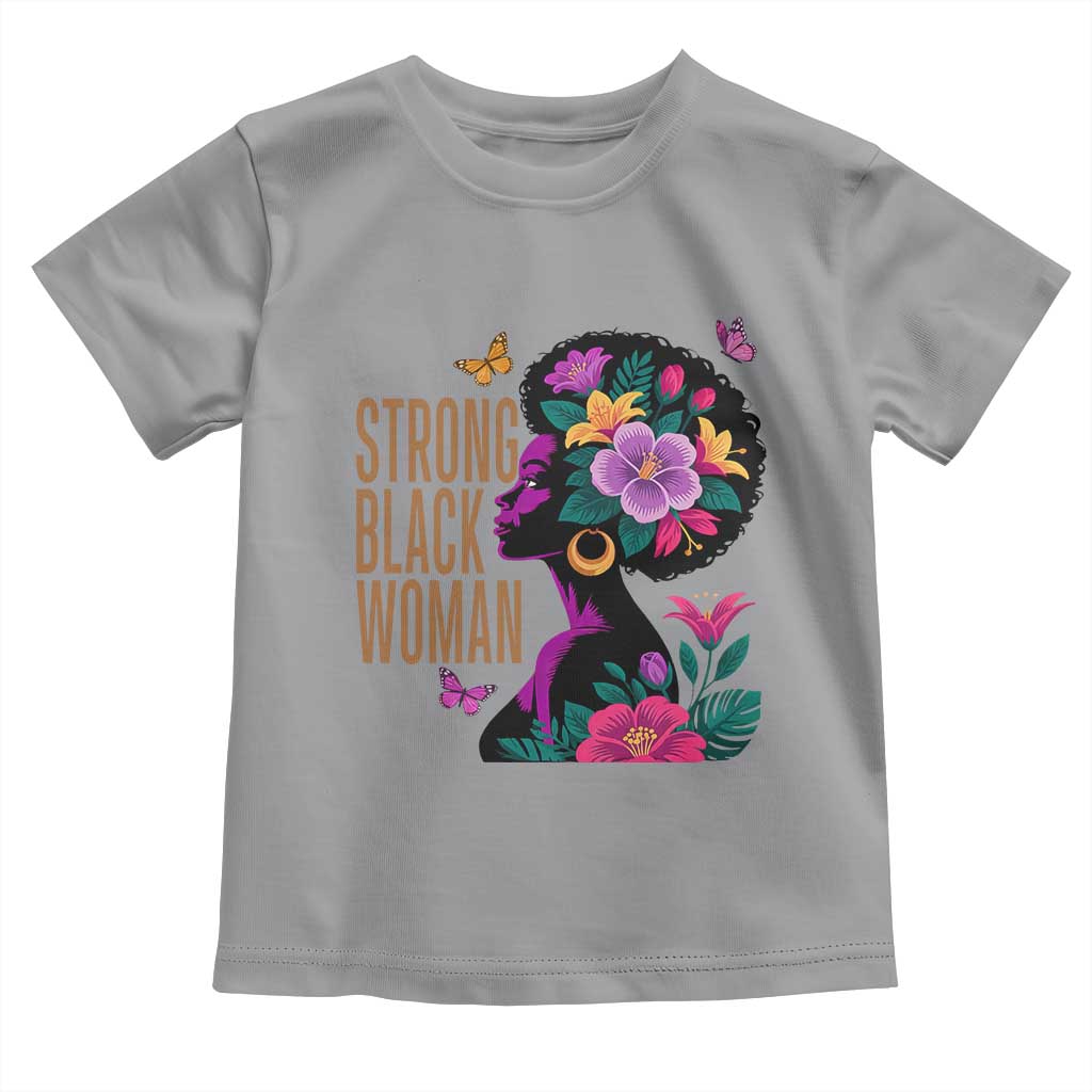 Strong Black Woman Floral Afro Toddler T Shirt Empowering Black Queen Pride Celebrating Melanin and Strength TS02 Sport Gray Print Your Wear