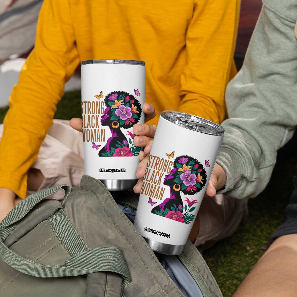 Strong Black Woman Floral Afro Tumbler Cup Empowering Black Queen Pride Celebrating Melanin and Strength TS02 Print Your Wear