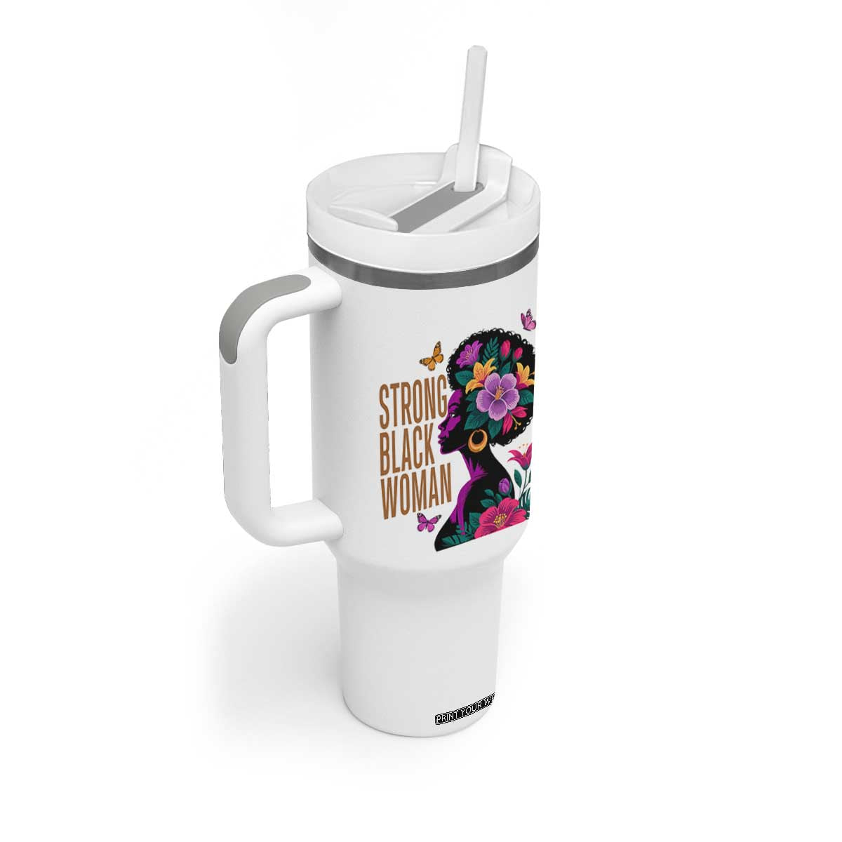 Strong Black Woman Floral Afro Tumbler With Handle Empowering Black Queen Pride Celebrating Melanin and Strength TS02 Print Your Wear