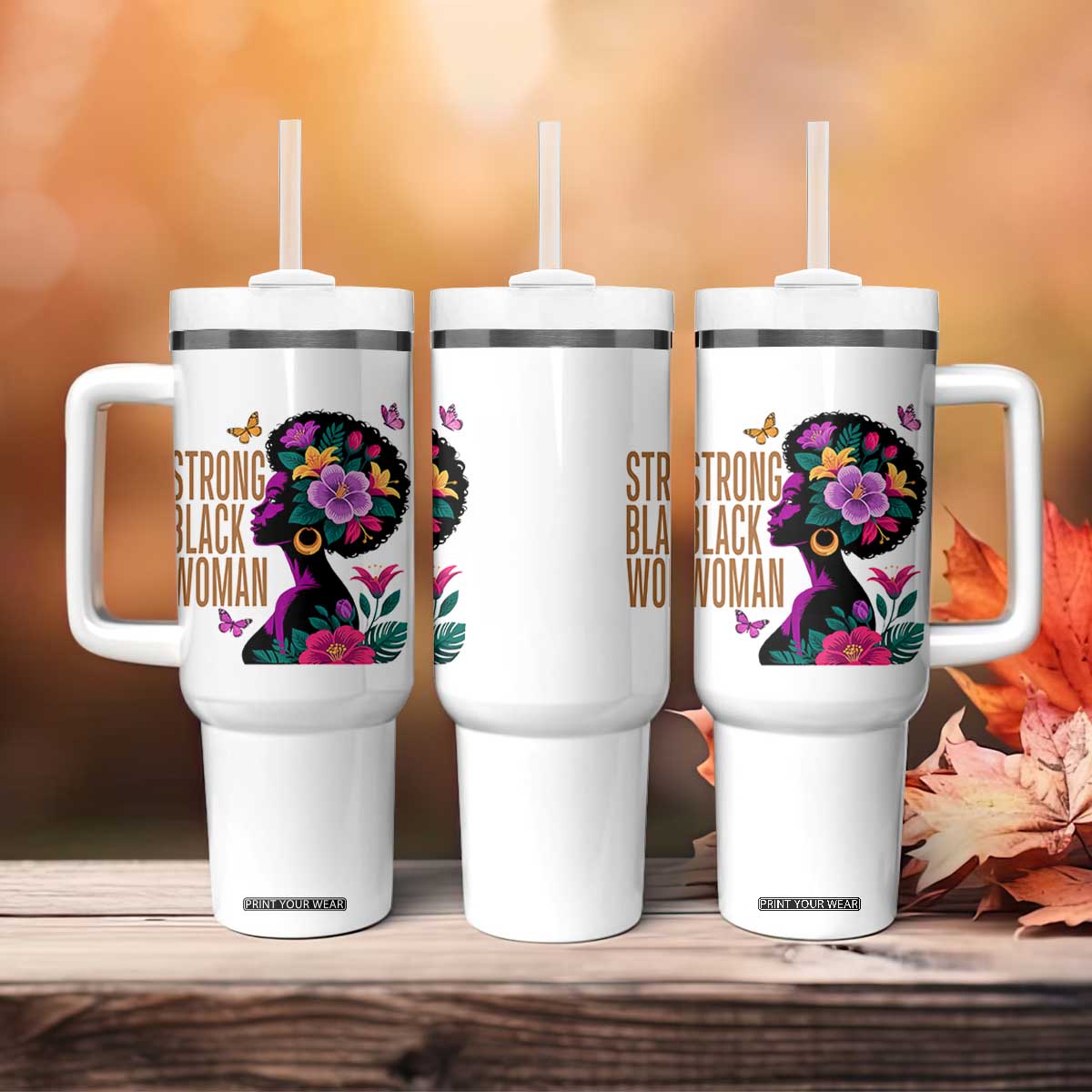 Strong Black Woman Floral Afro Tumbler With Handle Empowering Black Queen Pride Celebrating Melanin and Strength TS02 Print Your Wear