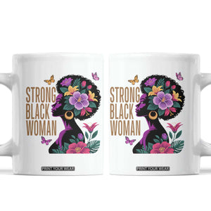 Strong Black Woman Floral Afro Coffee Mug Empowering Black Queen Pride Celebrating Melanin and Strength TS02 White Print Your Wear