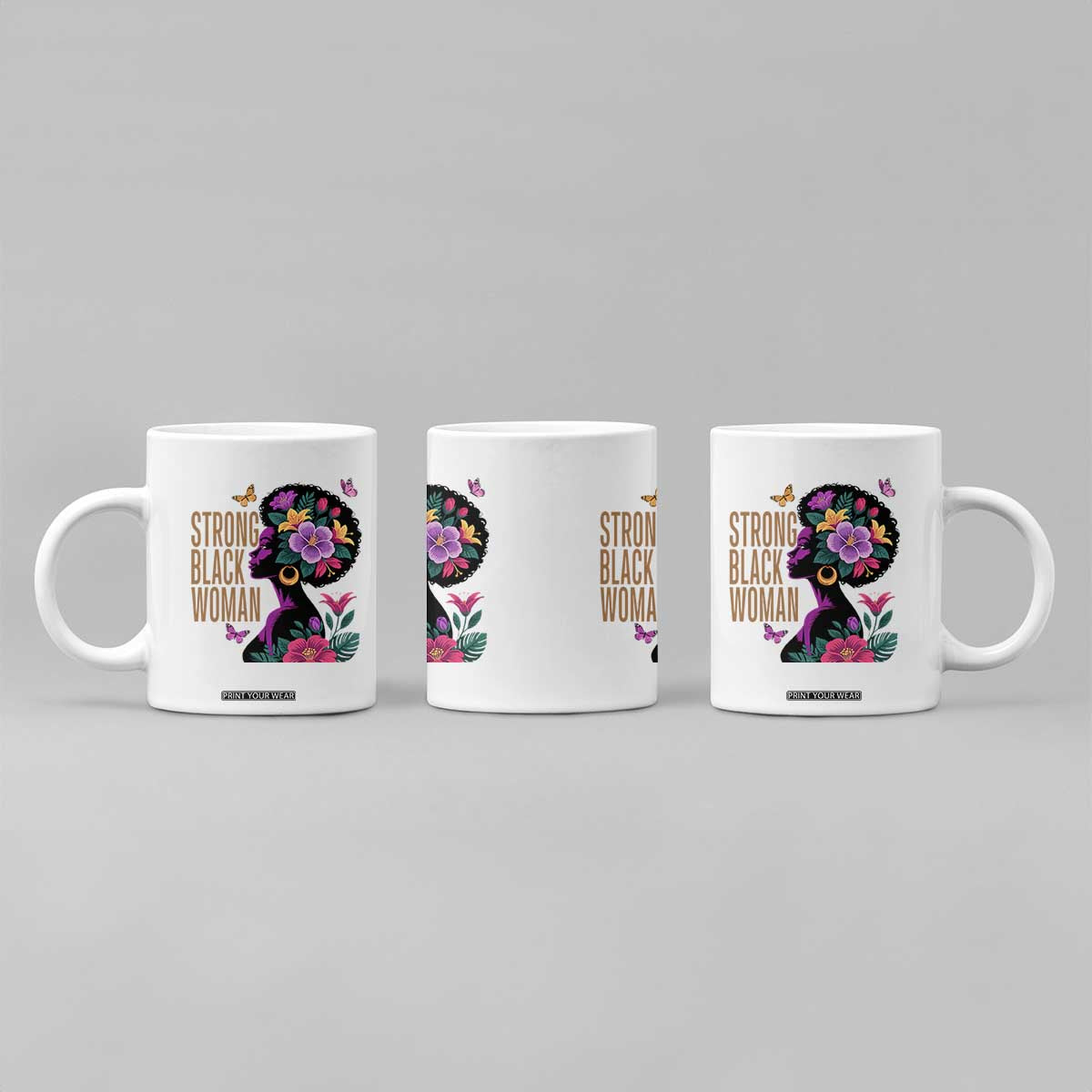 Strong Black Woman Floral Afro Coffee Mug Empowering Black Queen Pride Celebrating Melanin and Strength TS02 Print Your Wear