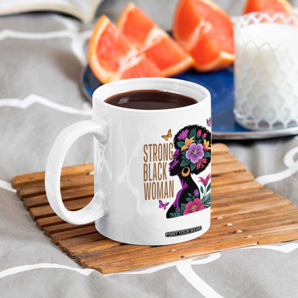 Strong Black Woman Floral Afro Coffee Mug Empowering Black Queen Pride Celebrating Melanin and Strength TS02 Print Your Wear