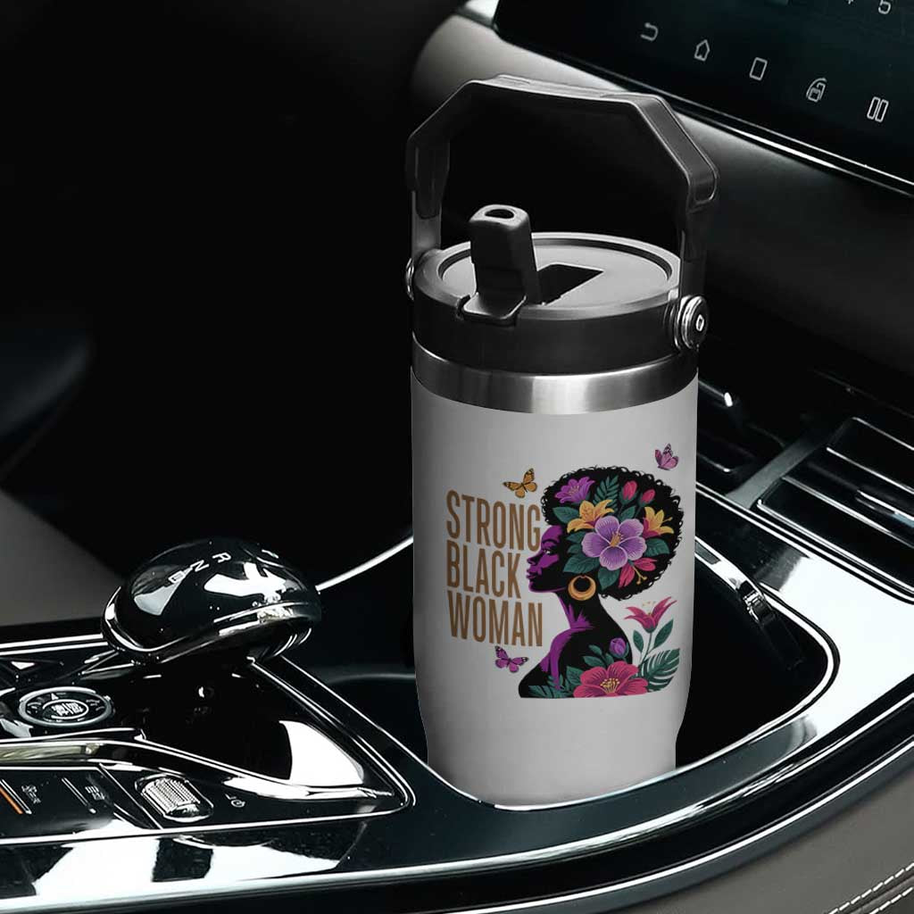 Strong Black Woman Floral Afro Flip Straw Tumbler Empowering Black Queen Pride Celebrating Melanin and Strength TS02 Print Your Wear