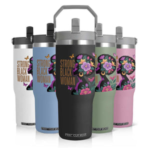 Strong Black Woman Floral Afro Flip Straw Tumbler Empowering Black Queen Pride Celebrating Melanin and Strength TS02 Print Your Wear