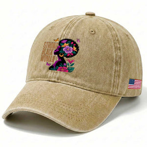 Strong Black Woman Floral Afro Washed Cotton Baseball Cap Empowering Black Queen Pride Celebrating Melanin and Strength TS02 Print Your Wear
